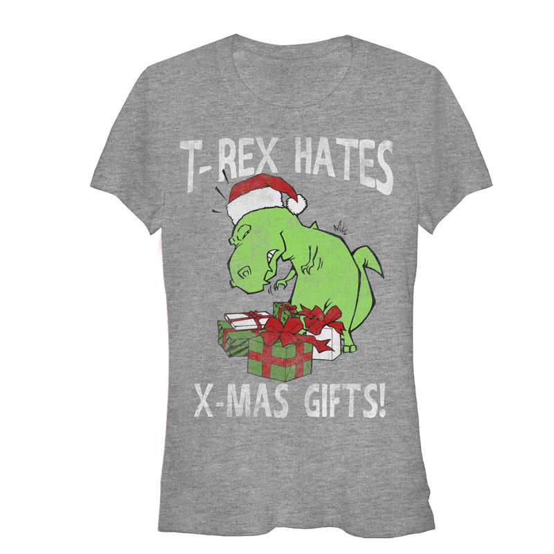 Junior's Lost Gods Christmas T-Rex Hates Gifts T-Shirt
