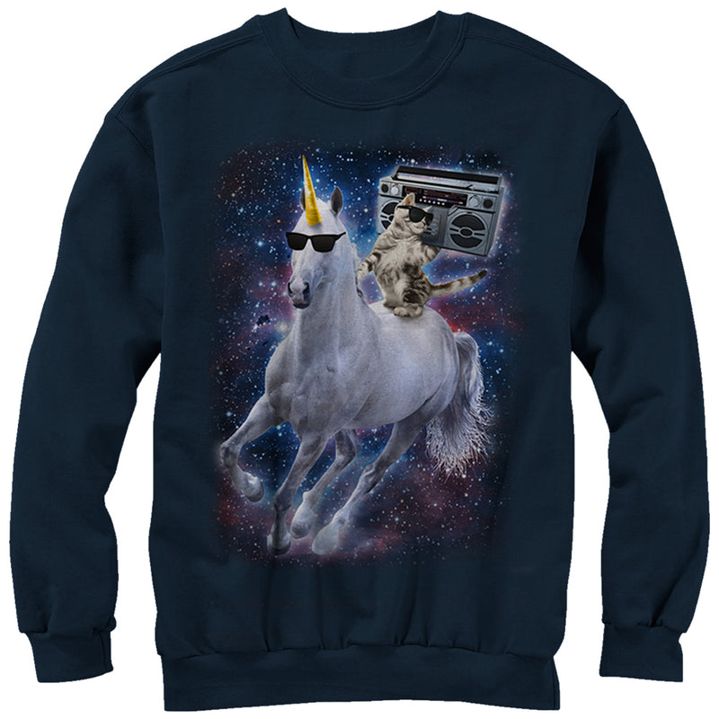 Men's Lost Gods Boombox Cat and Unicorn Space Song Sweatshirt