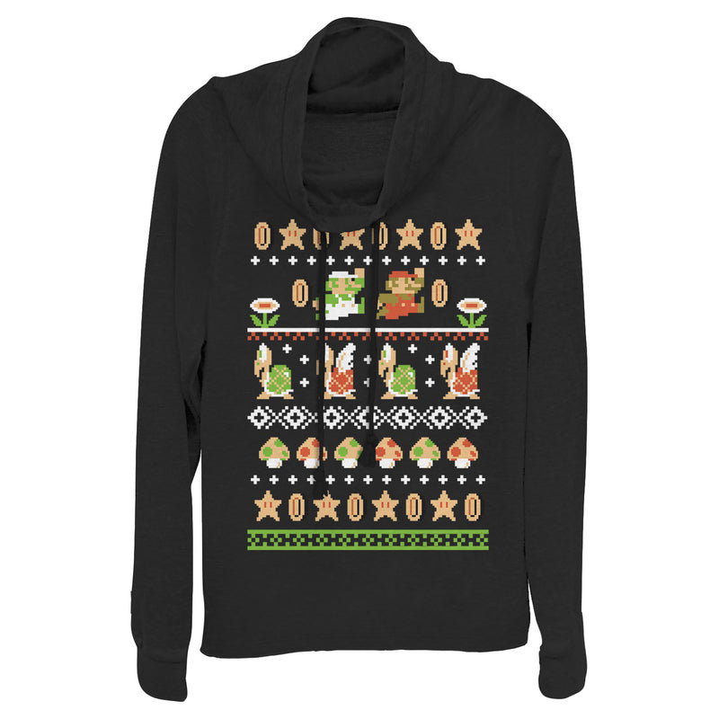Junior's Nintendo Super Mario Bros Pattern Cowl Neck Sweatshirt