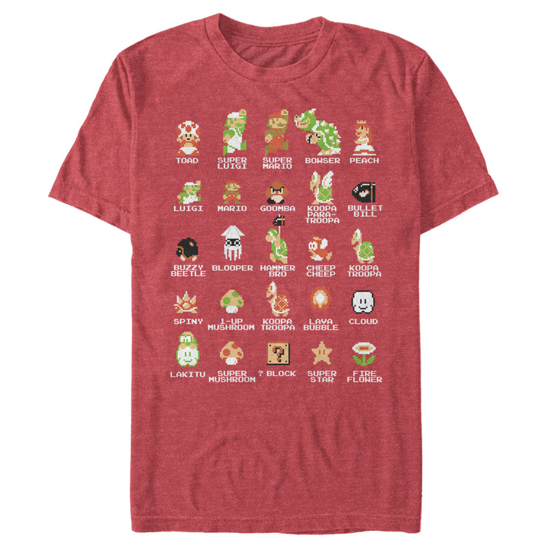 Men's Nintendo Super Mario Bros Character Guide T-Shirt