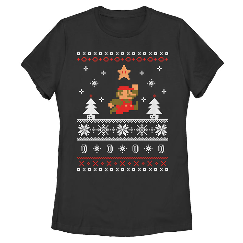 Women's Nintendo Ugly Christmas Mario Jump Star T-Shirt