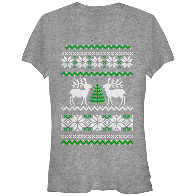 Junior's Lost Gods Ugly Christmas Tree Reindeer T-Shirt