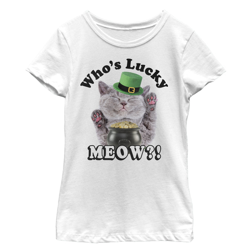 Girl's Lost Gods St. Patrick's Day Lucky Meow Cat T-Shirt