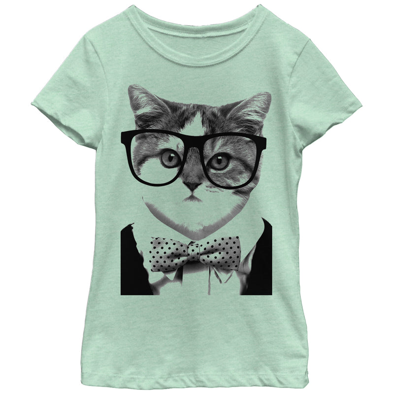 Girl's Lost Gods Nerd Glasses Bowtie Cat T-Shirt