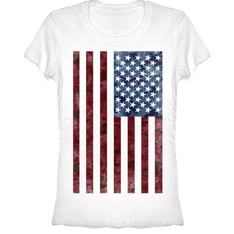 Junior's Lost Gods Camo American Flag T-Shirt