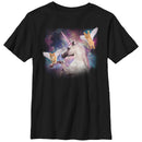Boy's Lost Gods Unicorn and Flying Cats in Space T-Shirt