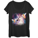Women's Lost Gods Unicorn and Flying Cats in Space Scoop Neck