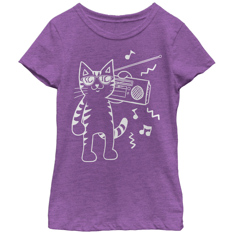 Girl's Lost Gods Boombox Cat Cartoon T-Shirt