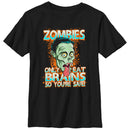 Boy's Lost Gods Halloween Zombies Eat Brains Cartoon T-Shirt