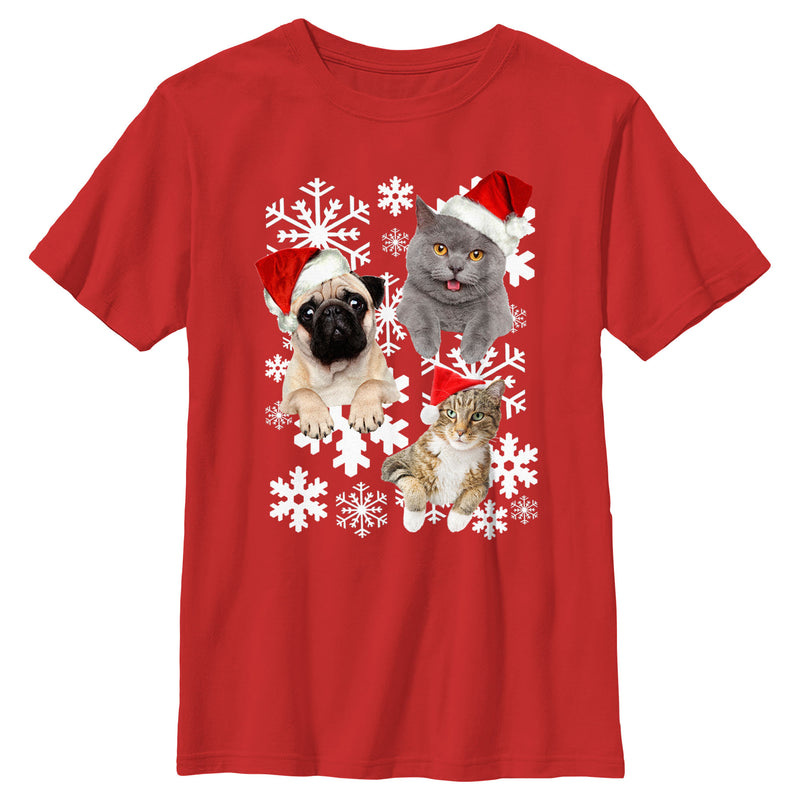 Boy's Lost Gods Christmas Cat and Dog Snowflake Adventure T-Shirt