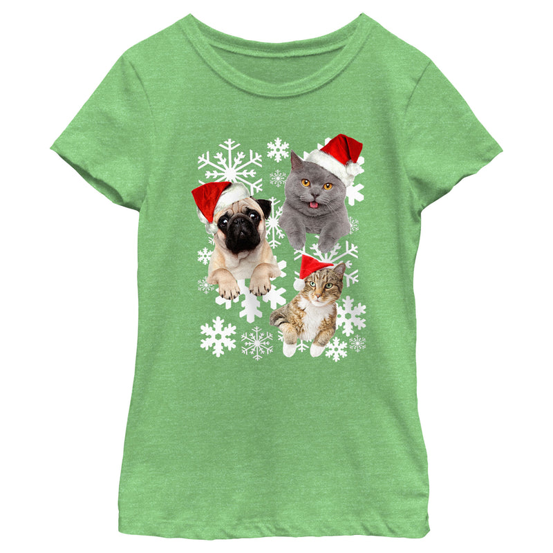 Girl's Lost Gods Christmas Cat and Dog Snowflake Adventure T-Shirt