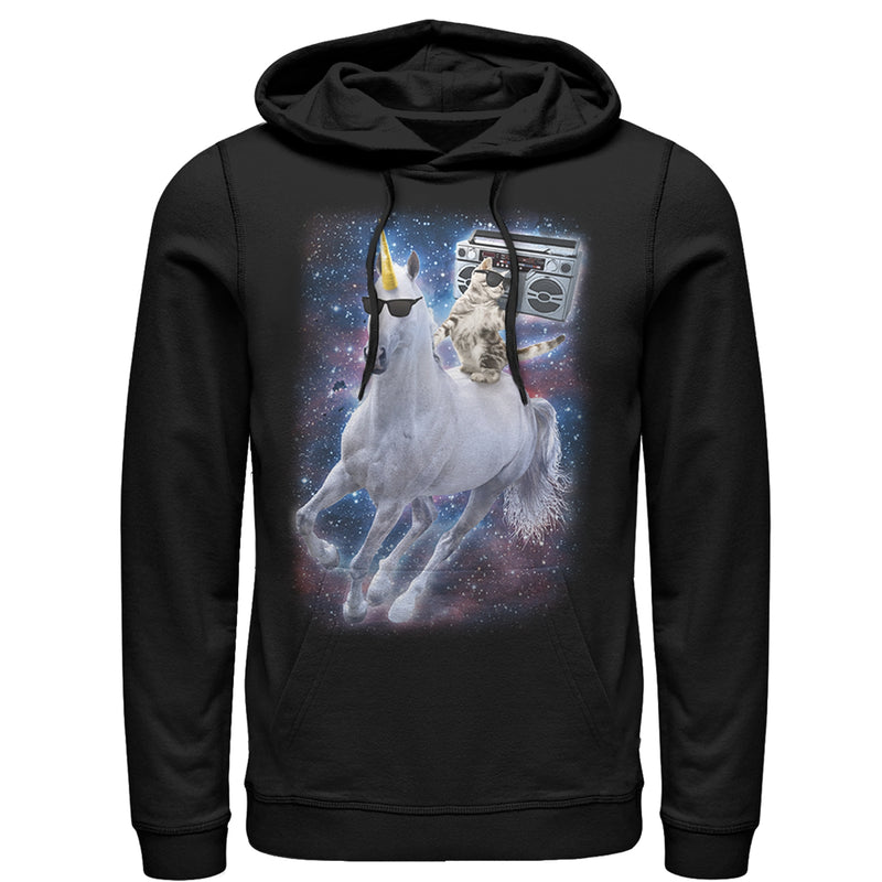 Men's Lost Gods Boombox Cat and Unicorn Space Song Pull Over Hoodie