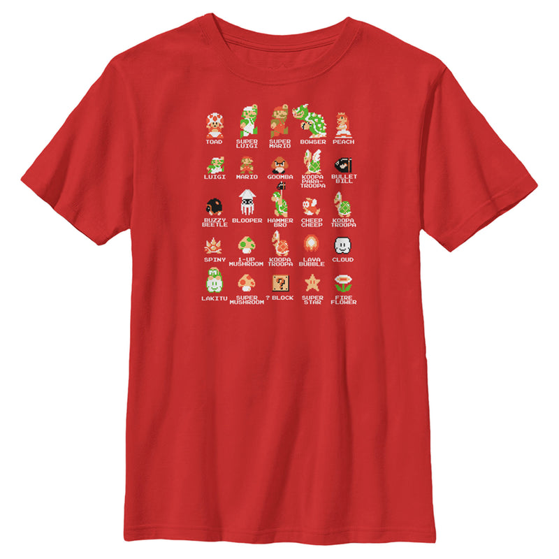 Boy's Nintendo Super Mario Bros Character Guide T-Shirt