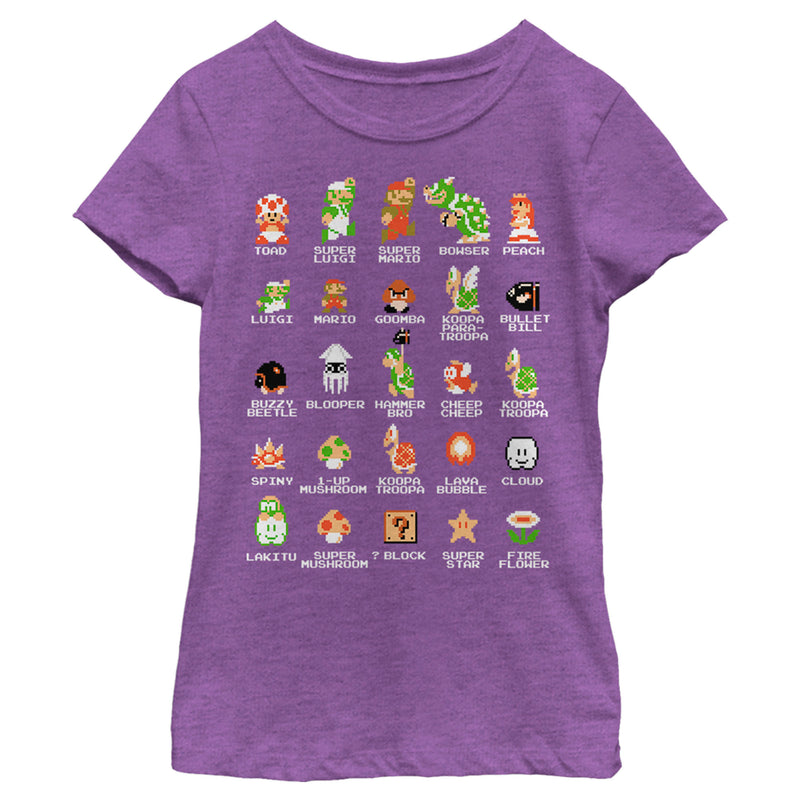 Girl's Nintendo Super Mario Bros Character Guide T-Shirt