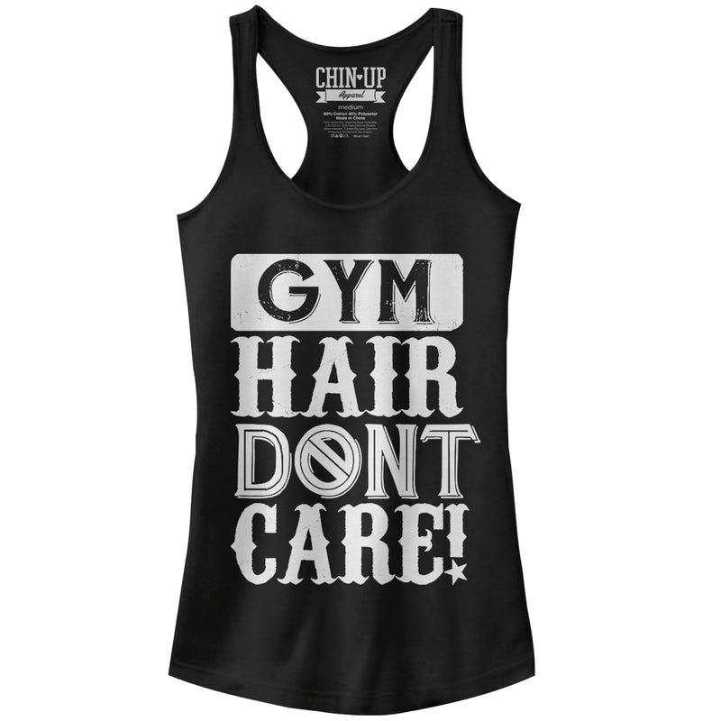 Junior's CHIN UP Gym Hair Don't Care Racerback Tank Top