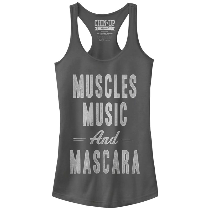 Junior's CHIN UP Muscles Music and Mascara Racerback Tank Top