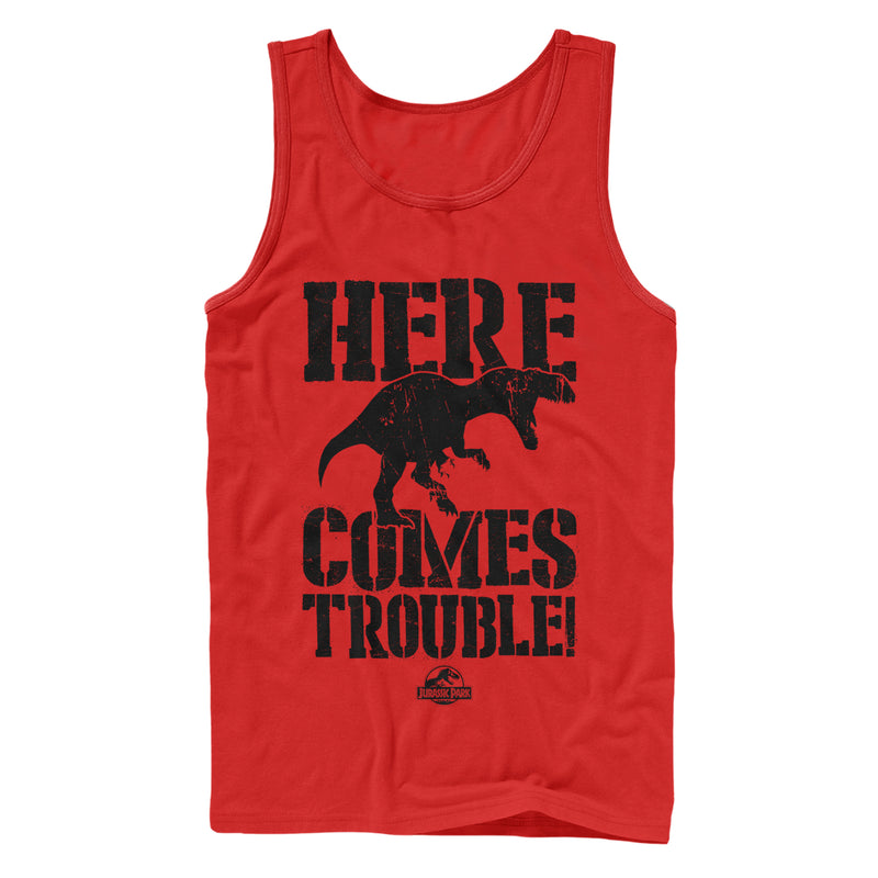 Men's Jurassic Park Here Comes Trouble Tank Top