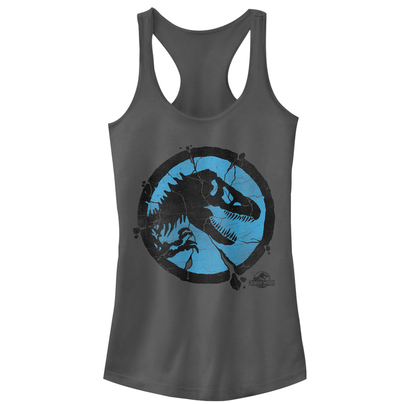 Junior's Jurassic World Cracked T. Rex Logo Racerback Tank Top