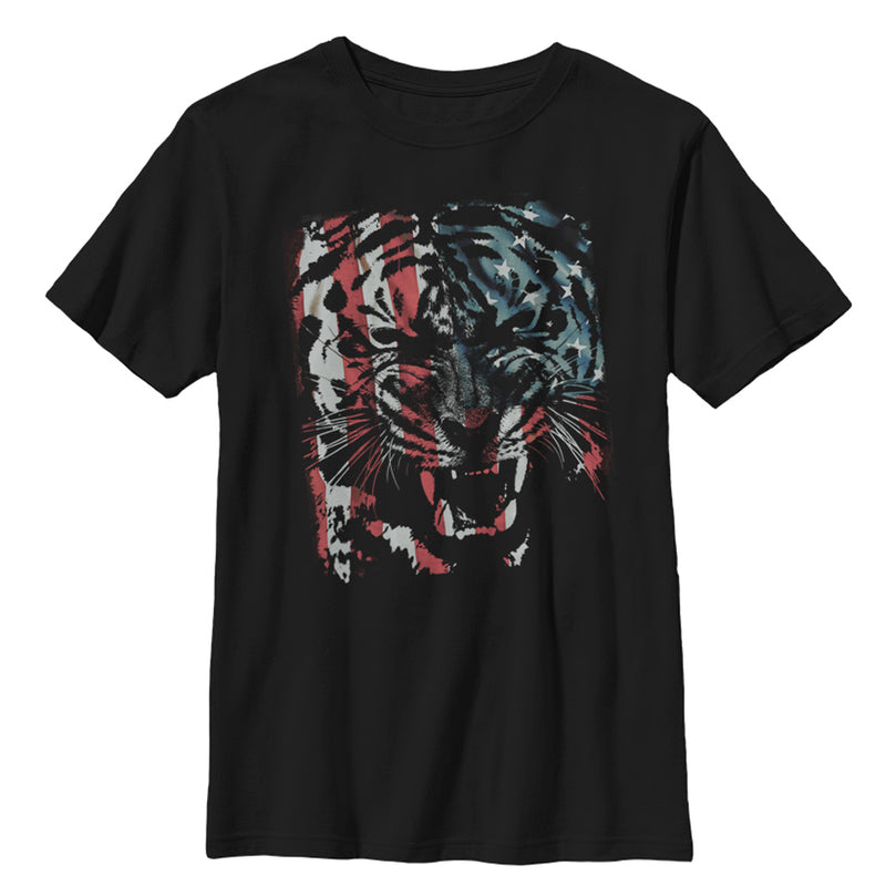 Boy's Lost Gods Tiger Growl American Flag T-Shirt