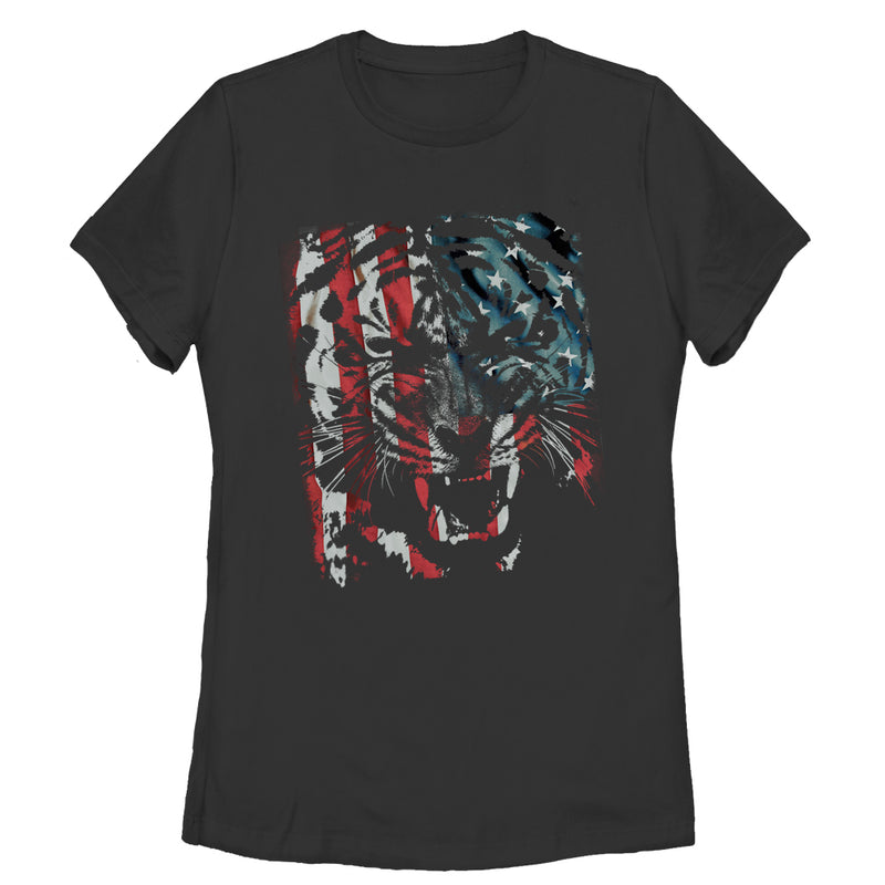 Women's Lost Gods Tiger Growl American Flag T-Shirt