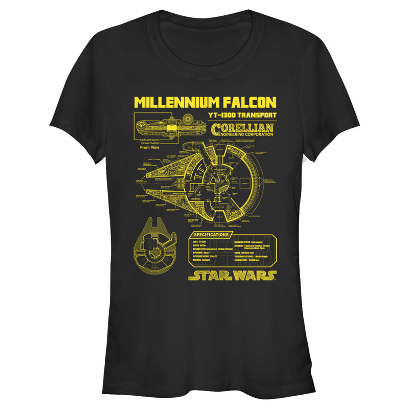 Junior's Star Wars Millennium Falcon Schematics T-Shirt