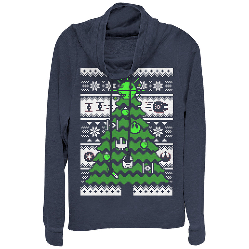 Junior's Star Wars Ugly Sweater Christmas Tree Cowl Neck Sweatshirt