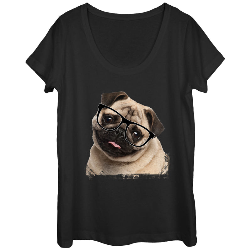 Women's Lost Gods Pug Nerd Scoop Neck