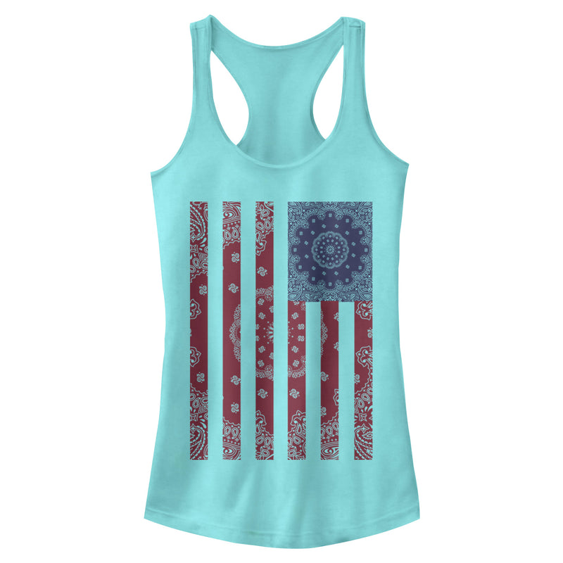 Junior's Lost Gods Paisley American Flag Racerback Tank Top