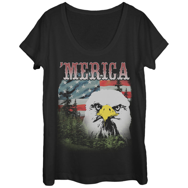 Women's Lost Gods Fourth of July  Merica Flag Eagle Scoop Neck