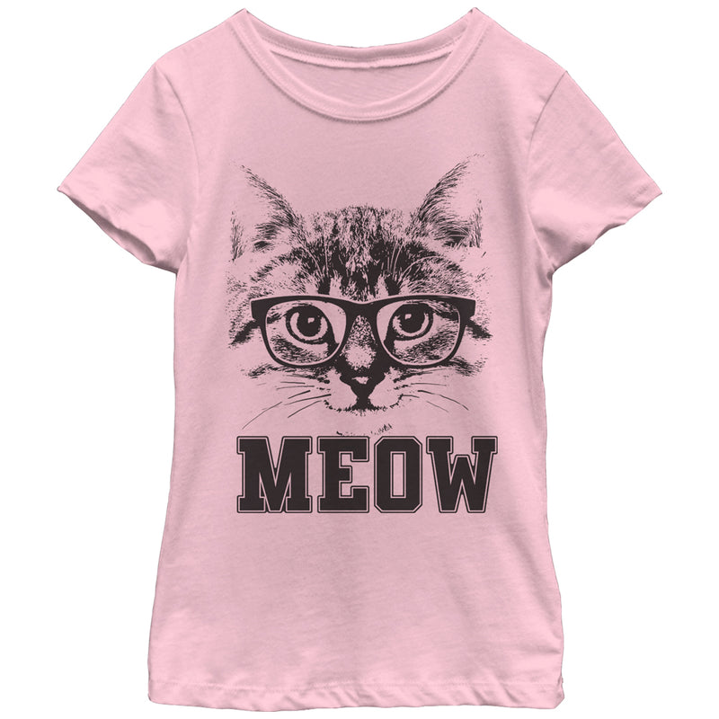 Girl's Lost Gods Cat Glasses Meow T-Shirt