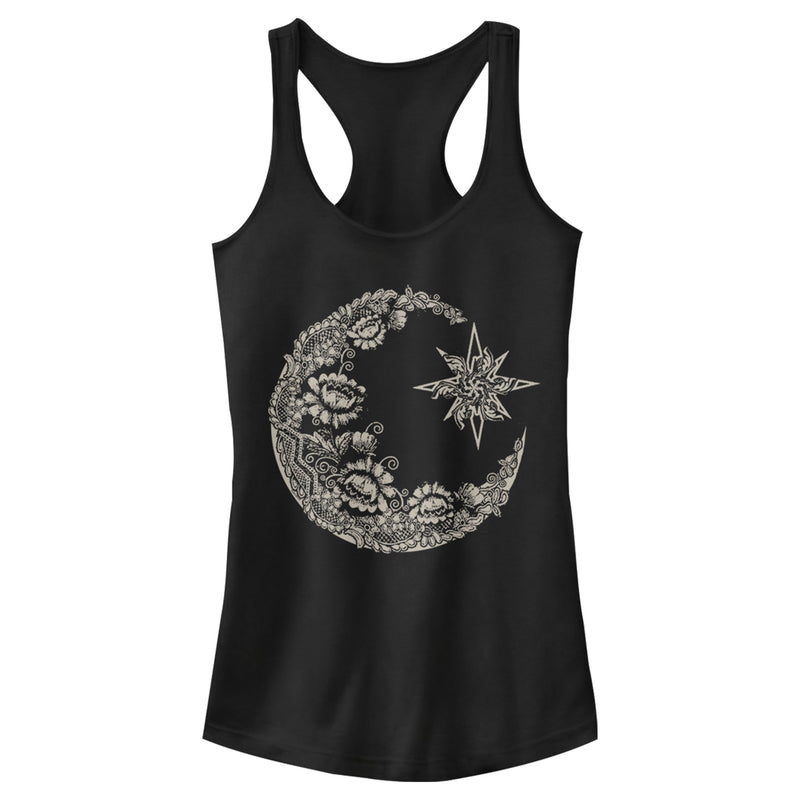 Junior's CHIN UP Lace Print Moon Racerback Tank Top