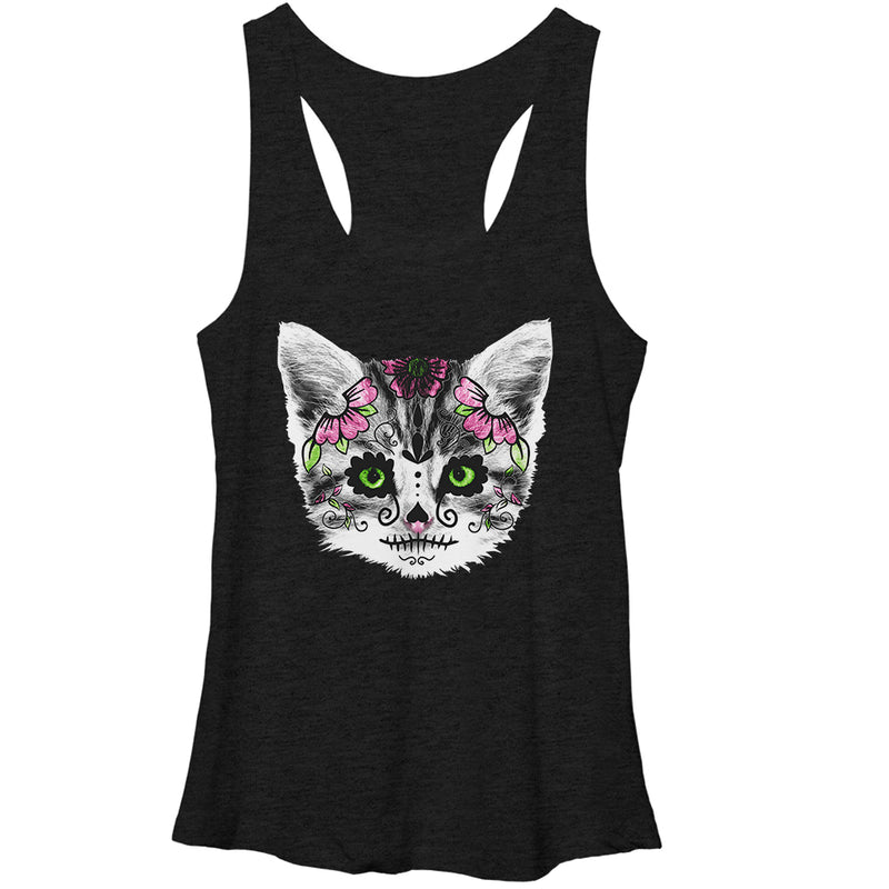 Women's Lost Gods Sugar Skull Kitten Racerback Tank Top