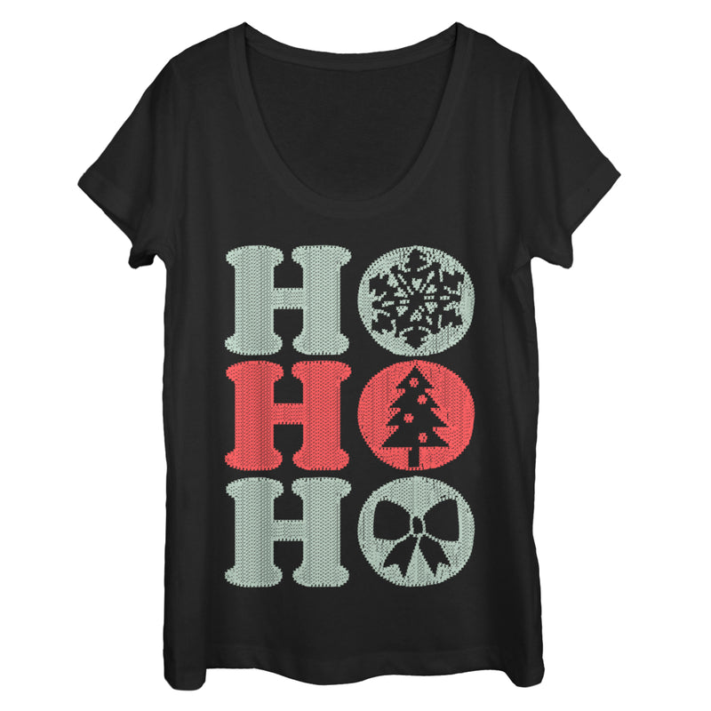 Women's CHIN UP Christmas Ho Ho Ho Stitch Print Scoop Neck