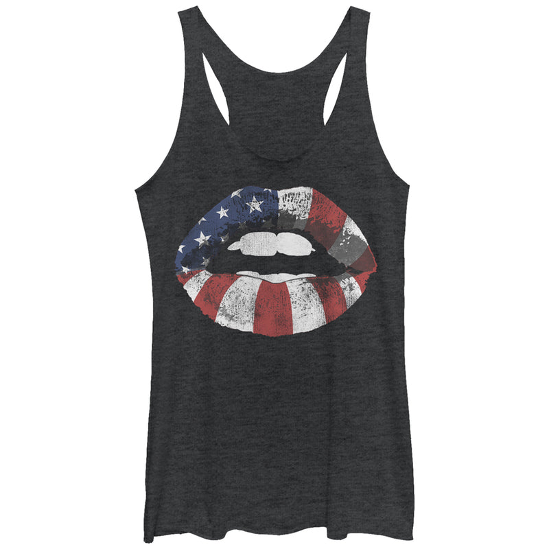 Women's Lost Gods Fourth of July  American Flag Kiss Racerback Tank Top