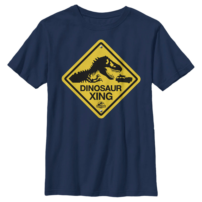 Boy's Jurassic Park Dinosaur Crossing Sign T-Shirt