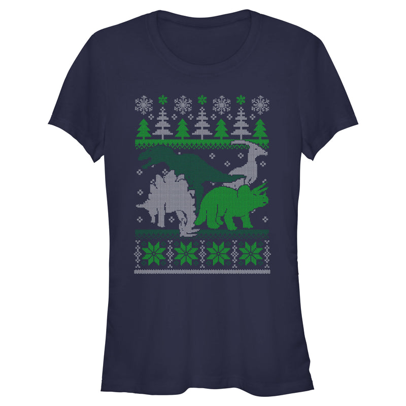 Junior's Lost Gods Dinosaur Ugly Christmas Sweater T-Shirt