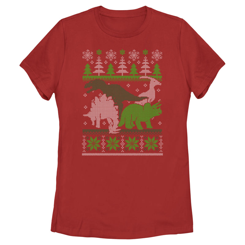 Women's Lost Gods Dinosaur Ugly Christmas Sweater T-Shirt