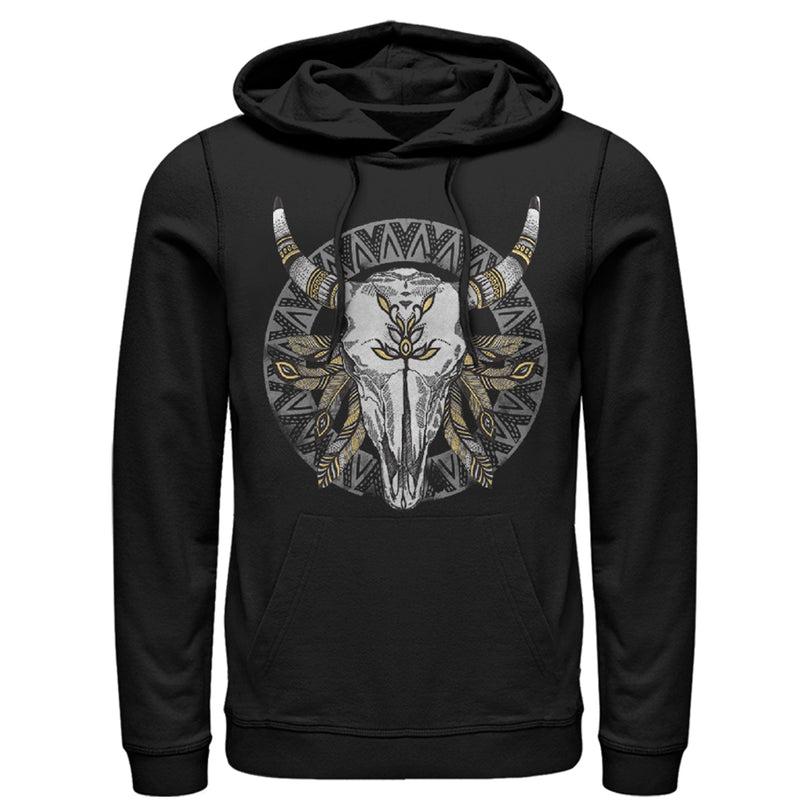 Men's Lost Gods Cow Skull With Feathers Pull Over Hoodie