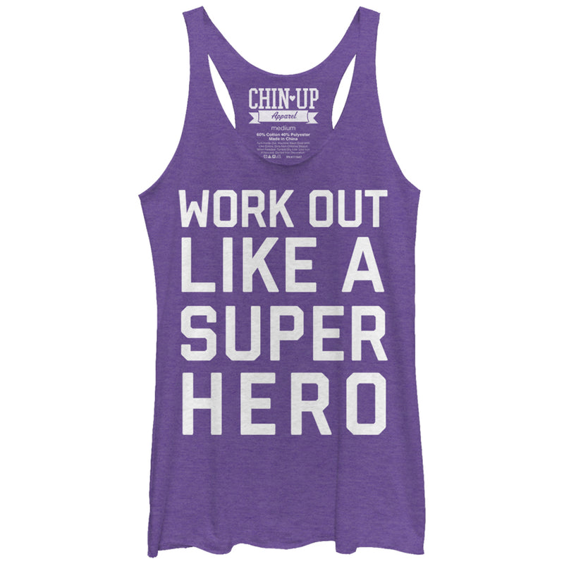 Women's CHIN UP Work Out Like a Super Hero Racerback Tank Top