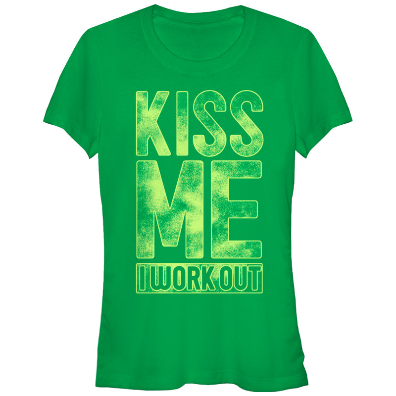 Junior's CHIN UP Kiss Me I Work Out T-Shirt