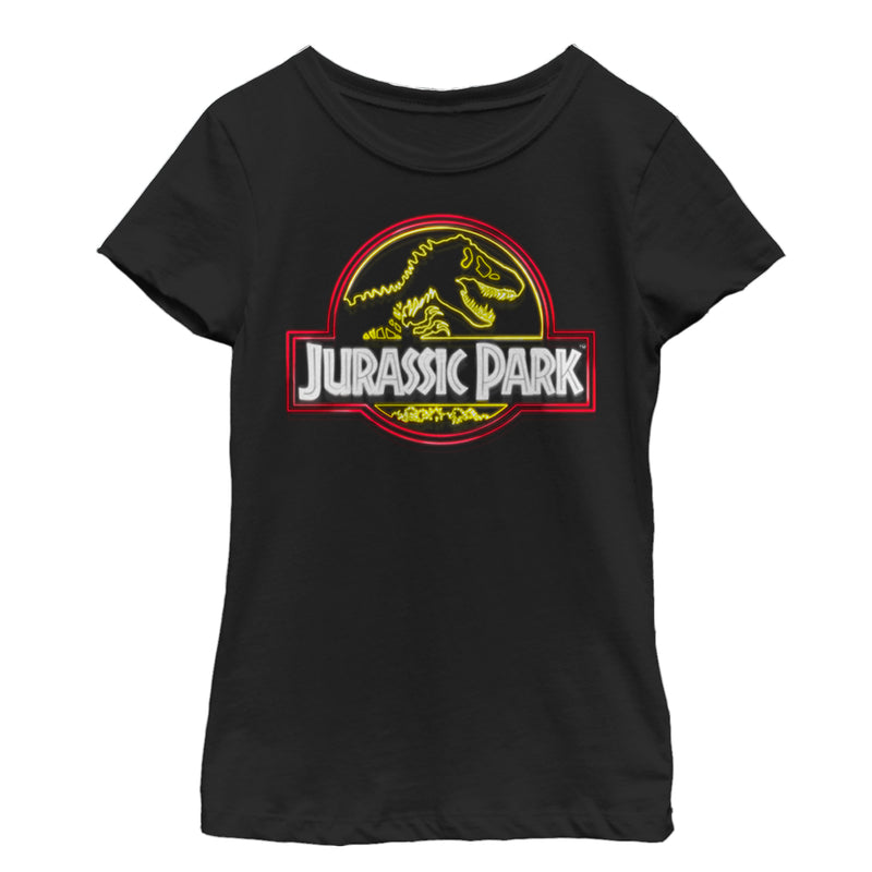 Girl's Jurassic Park Neon T Rex Logo T-Shirt