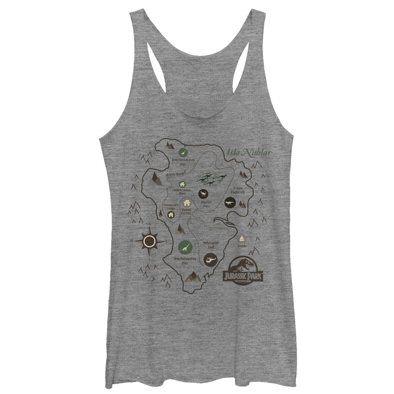 Women's Jurassic Park Isla Nublar Map Racerback Tank Top