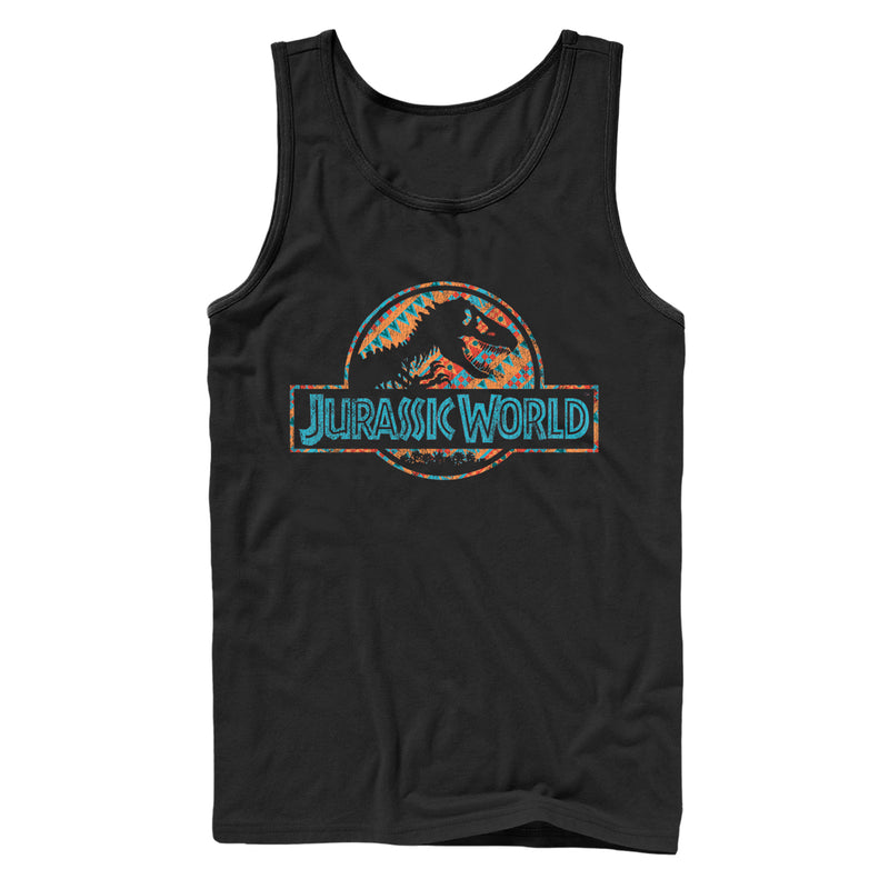 Men's Jurassic World Quilt Pattern Logo Tank Top