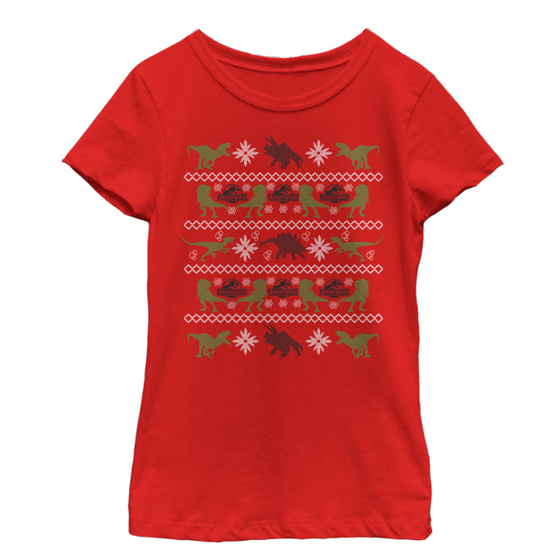 Girl's Jurassic World Ugly Christmas Velociraptor T-Shirt