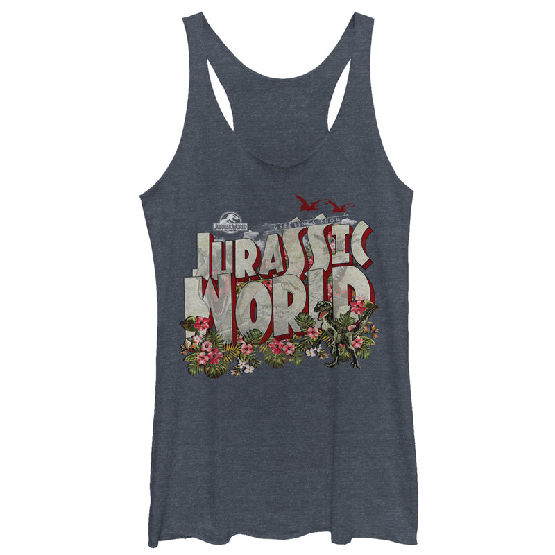 Women's Jurassic World Greetings From Paradise Racerback Tank Top