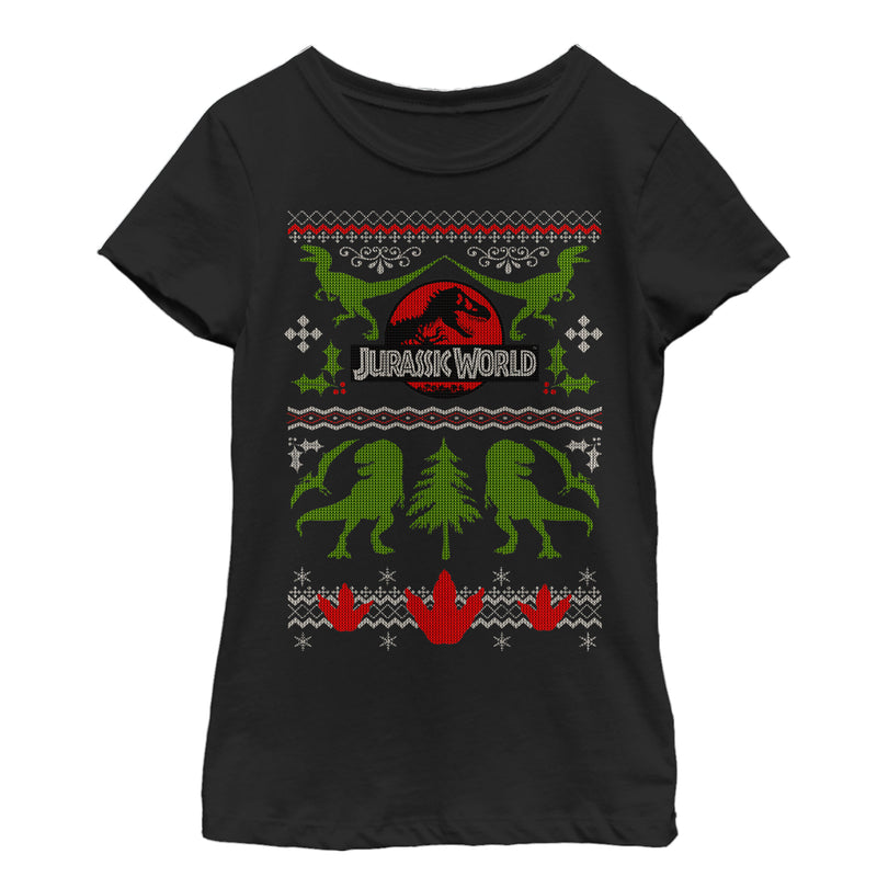 Girl's Jurassic World Ugly Christmas Print T-Shirt