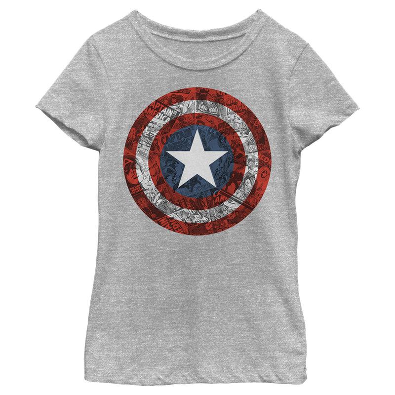 Girl's Marvel Captain America Shield Comic Print T-Shirt