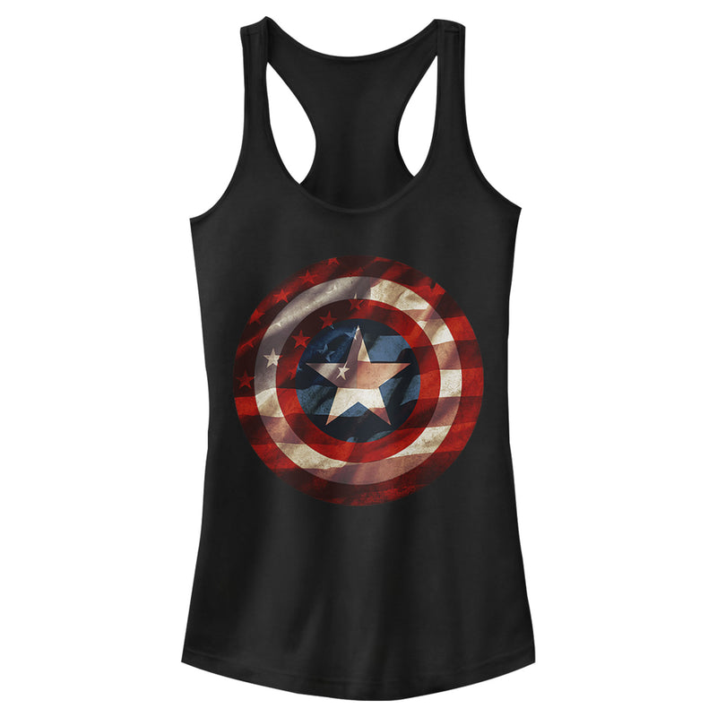 Junior's Marvel Captain America Avengers Shield Flag Racerback Tank Top