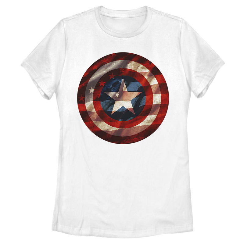 Women's Marvel Captain America Avengers Shield Flag T-Shirt
