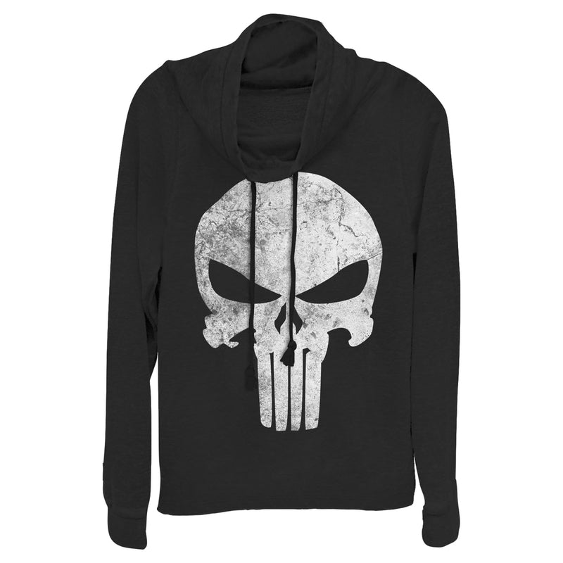Junior's Marvel Punisher Retro Skull Symbol Cowl Neck Sweatshirt
